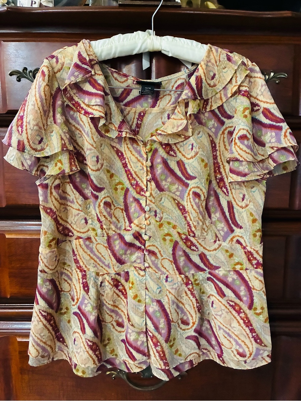Patterned Ruffle Sleeve Blouse - Multicolor - Picture 2 of 6